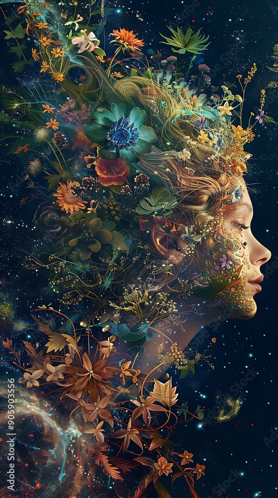 Abstract fantasy woman with flowers, imagination concept. Abstract fantasy woman with flowers, imagination concept.