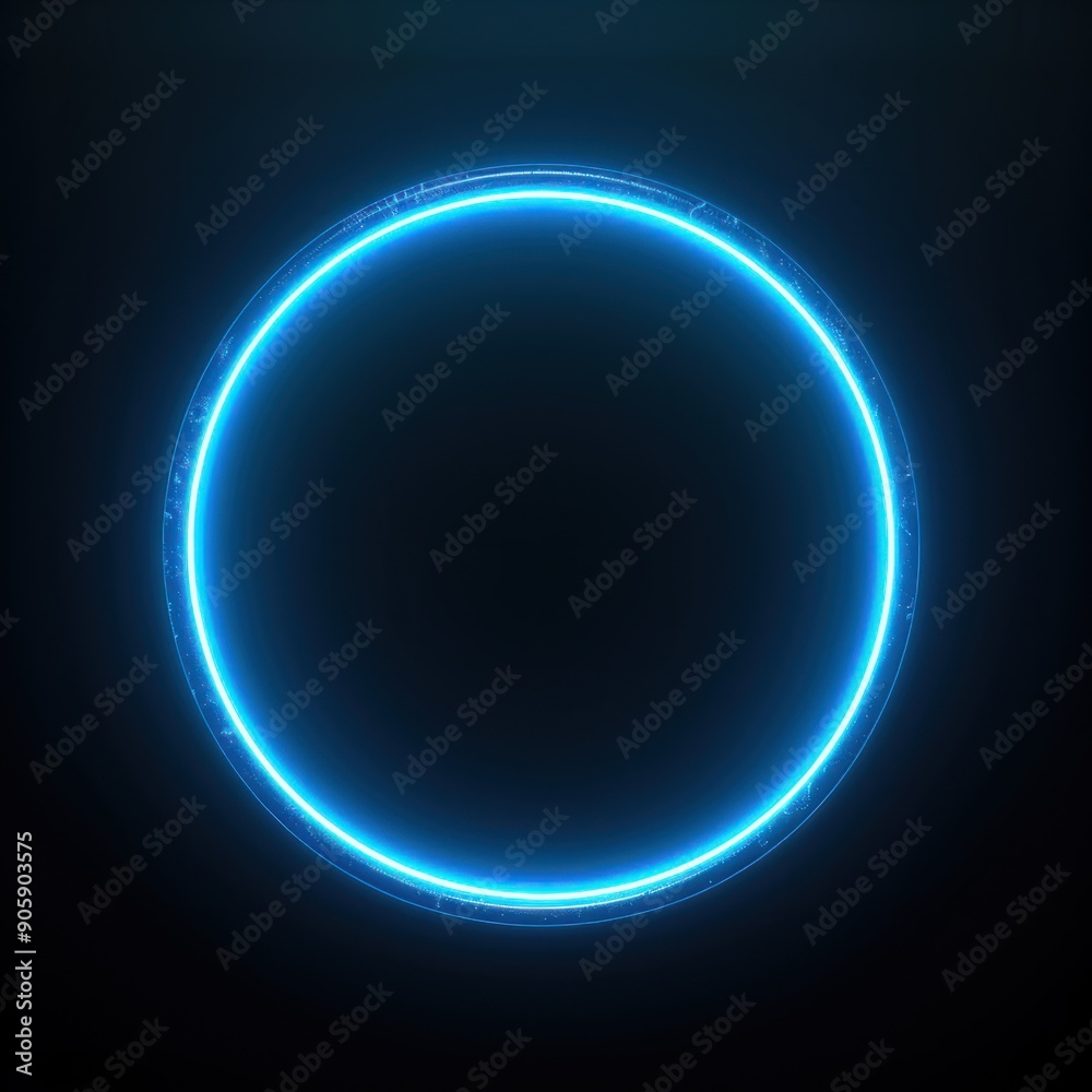 Glowing Blue Neon Circle Frame on Dark Background