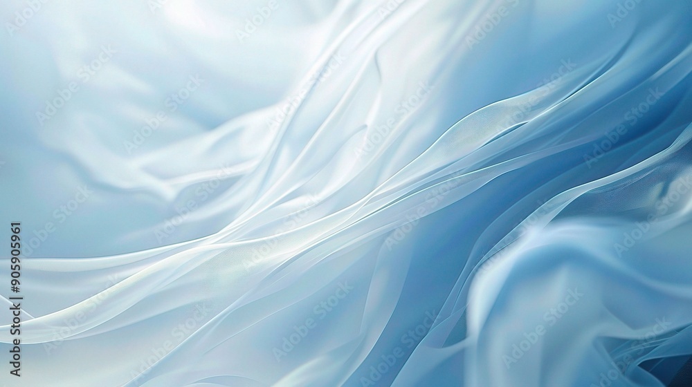 Fototapeta premium Azure Dreams: Soft, ethereal blue fabric flows like water in an abstract close-up, capturing the delicate beauty of texture and light. 
