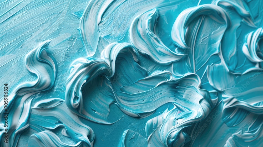 Obraz premium Turquoise background with curly napkin painted in blue nail polish Abstract ocean themed art and beauty concept