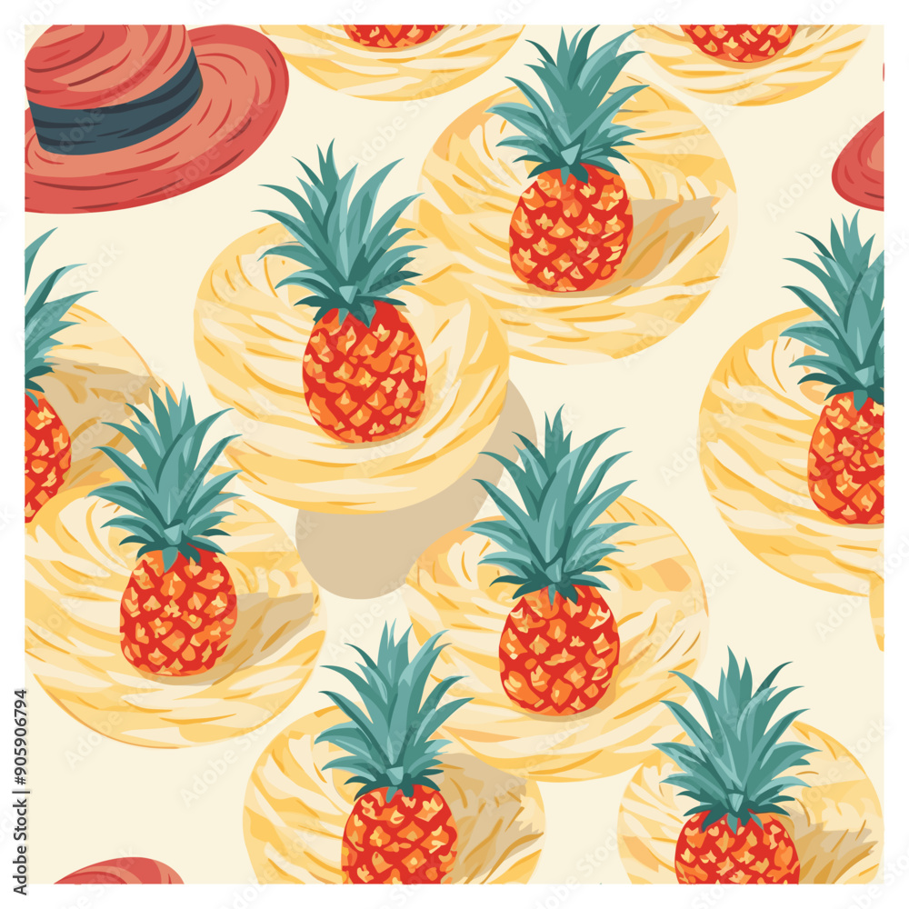 summer in the sun hat and pineapple background for a summer themed pattern summer in the sun hat and pineapple background for a summer themed pattern