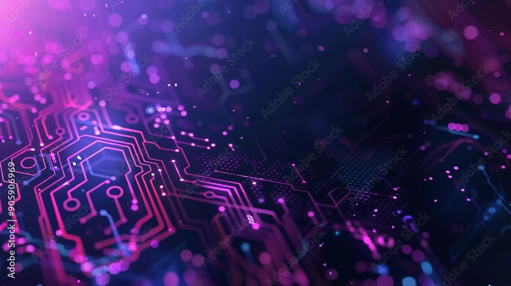 Modern light point Hi-tech digital technology concept. High tech computer illustration with purple and dark blue gradient background which is very good Modern light point Hi-tech digital technology concept. High tech computer illustration with purple and dark blue gradient background which is very good