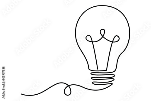 Light bulb isolated on white light bulb one line outline vector art illustration