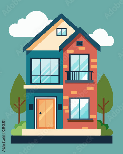 A stylish and affordable duplex perfect for a family looking to downsize and reduce their housing costs while still maintaining some privacy and space.. Vector illustration