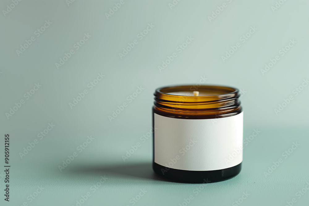 Amber jar candle with white blank label for branding and mockup Amber jar candle with white blank label for branding and mockup