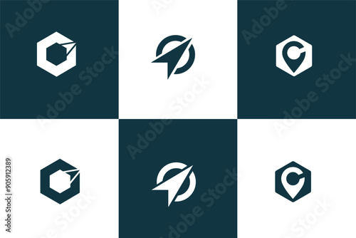 Global Positioning System icon template. Navigation mark. Spot sign vector, Set of eight minimalistic trendy shapes.