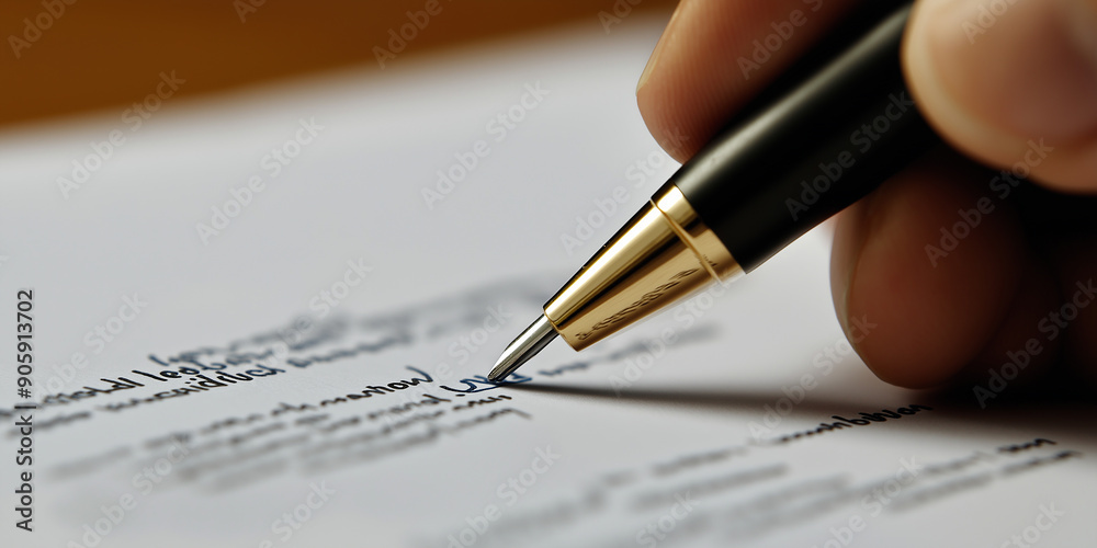Businessman writing notes on document using pen Businessman writing notes on document using pen