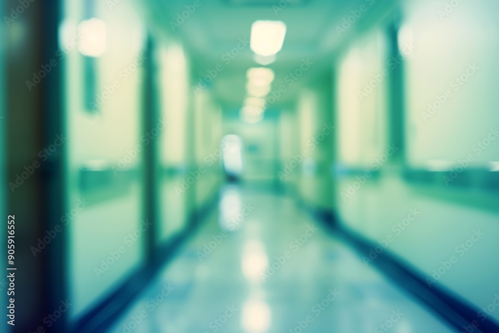 Blurred view of a hospital hallway with bright lighting and modern design, conveying a sense of cleanliness and professionalism in a medical environment. Blurred view of a hospital hallway with bright lighting and modern design, conveying a sense of cleanliness and professionalism in a medical environment.