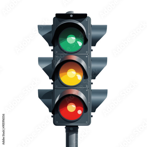 Vector cartoon traffic light on transparent background, PNG resource for animation