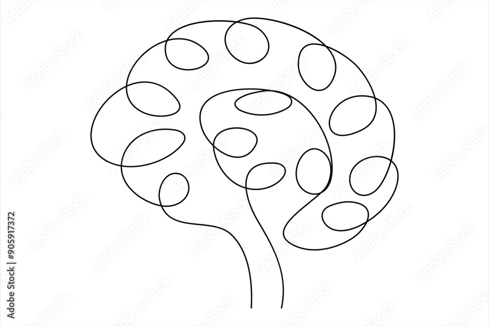 Continuous one line drawing of human brain. Hand drawn minimalism style. brain line art vector illustration Continuous one line drawing of human brain. Hand drawn minimalism style. brain line art vector illustration