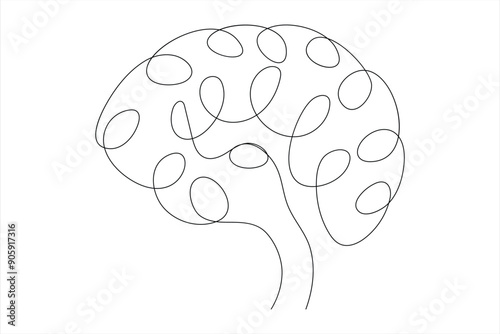 Continuous one line drawing of human brain. Hand drawn minimalism style. brain line art vector illustration