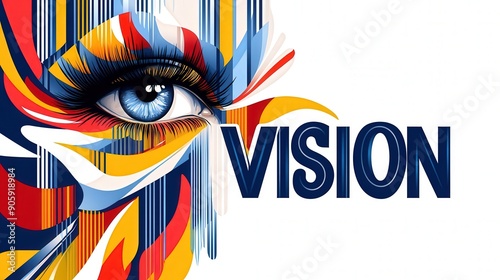 Wallpaper Mural illustration a hand drawing, business corporate logo, says "vision" , womans eye with color ribbons, banner sign, wallpaper, white background Torontodigital.ca