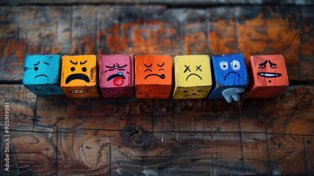 Naklejka premium Colorful Blocks Displaying Various Emotions