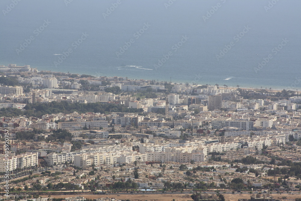 Fototapeta premium A view of the city of Agadir from the top of the mountain on July 29 2024.
