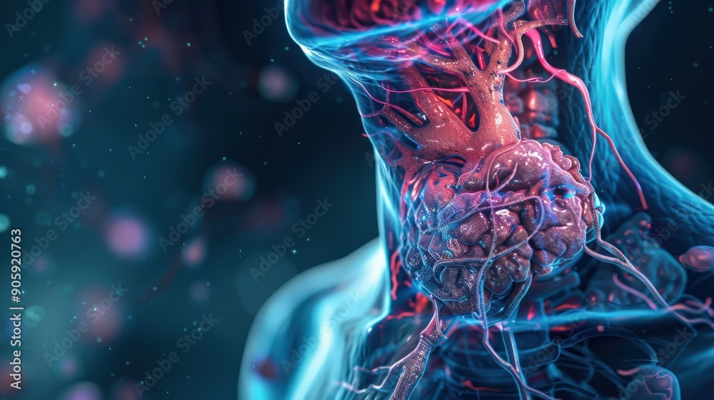 © G.Go - A close up of a human body with a red and blue brain