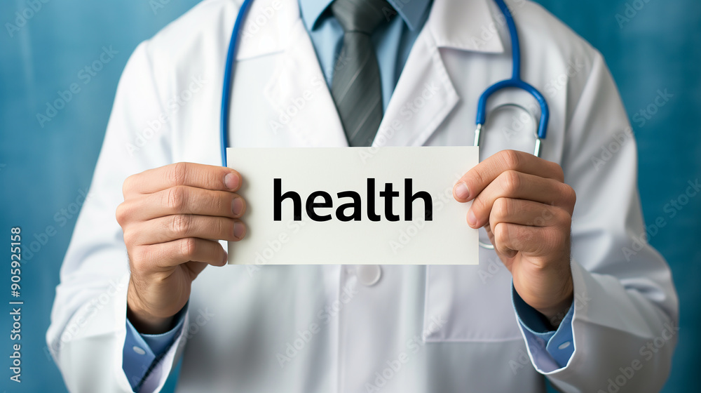 Doctor holding sign with health written on it Doctor holding sign with health written on it
