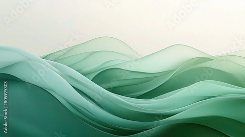 Abstract Green Waves: A gentle, ethereal abstract art piece featuring soft, flowing green waves on a soft white backdrop. Perfect for minimalist designs, spa interiors, or promoting tranquility and se photo