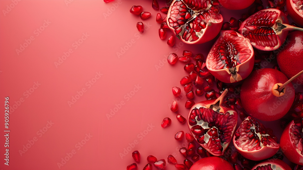 pomegranate frame on pink background