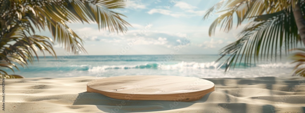 Fototapeta premium Empty Wooden Platform on Tropical Beach