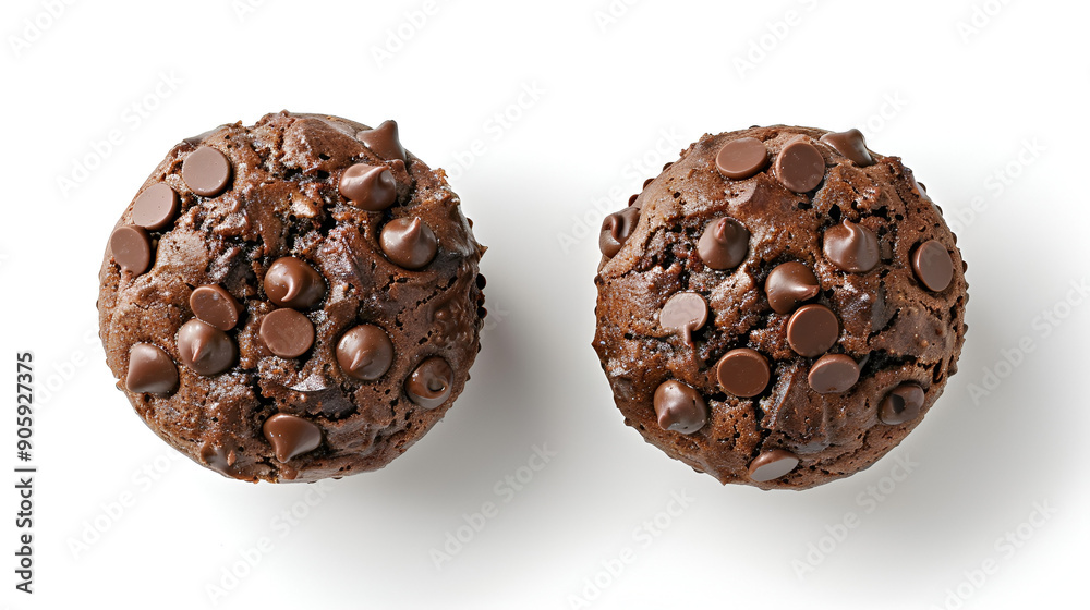 Top Shot Wide Angle of Chocolate Muffins in a Row on White Background Top Shot Wide Angle of Chocolate Muffins in a Row on White Background