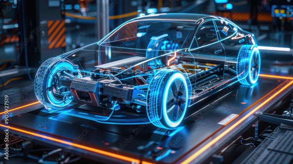 Futuristic Car Design in High-Tech Laboratory Futuristic Car Design in High-Tech Laboratory