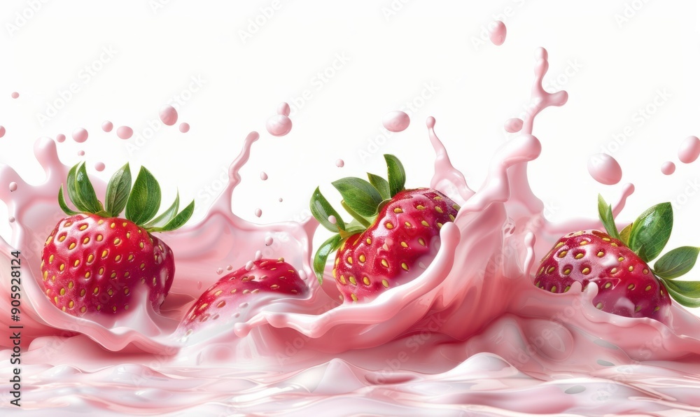 Fresh Strawberries Splashing in Cream Fresh Strawberries Splashing in Cream