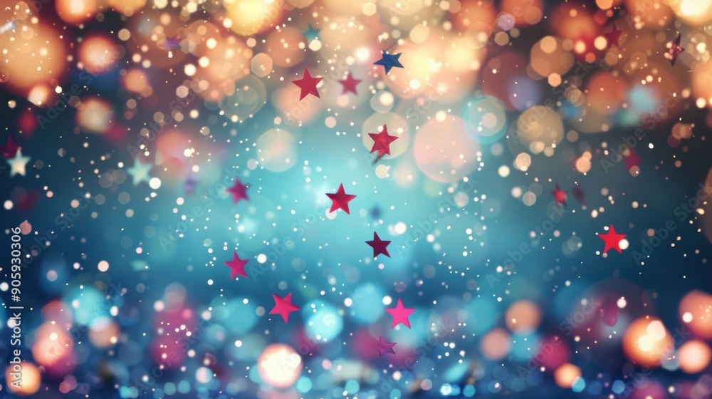 Colorful stars twinkle in a beautiful backdrop, setting the perfect festive mood for any celebration Colorful stars twinkle in a beautiful backdrop, setting the perfect festive mood for any celebration