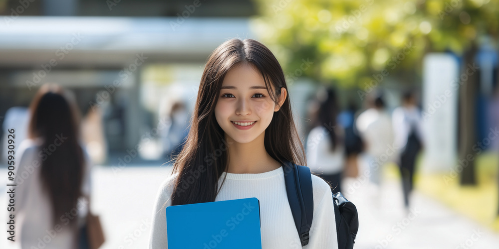 微笑む日本人の女子大学生 微笑む日本人の女子大学生