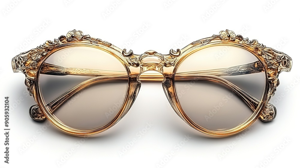 Ornate Gold-Framed Sunglasses with Brown Lenses Ornate Gold-Framed Sunglasses with Brown Lenses
