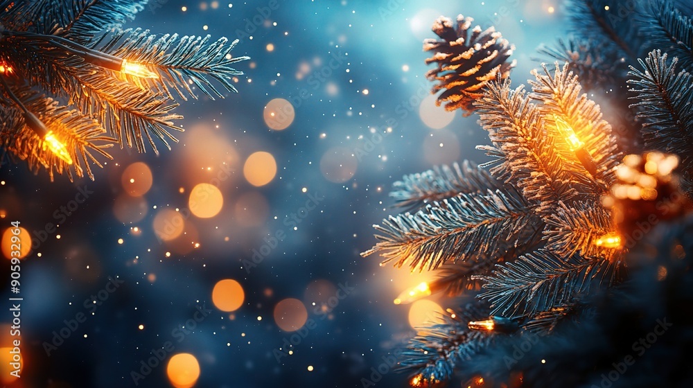 Winter Wonderland: Enchanting Christmas Tree Branch with Festive Lights Winter Wonderland: Enchanting Christmas Tree Branch with Festive Lights
