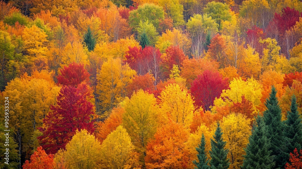 Vibrant autumn forest with trees in brilliant fall colors, illustrating seasonal changes and the ongoing production of oxygen by deciduous trees Vibrant autumn forest with trees in brilliant fall colors, illustrating seasonal changes and the ongoing production of oxygen by deciduous trees