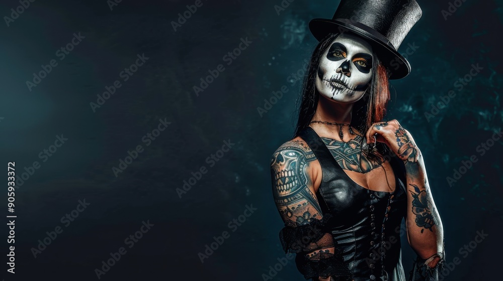 Obraz premium Gothic Skeleton Tattoo Woman