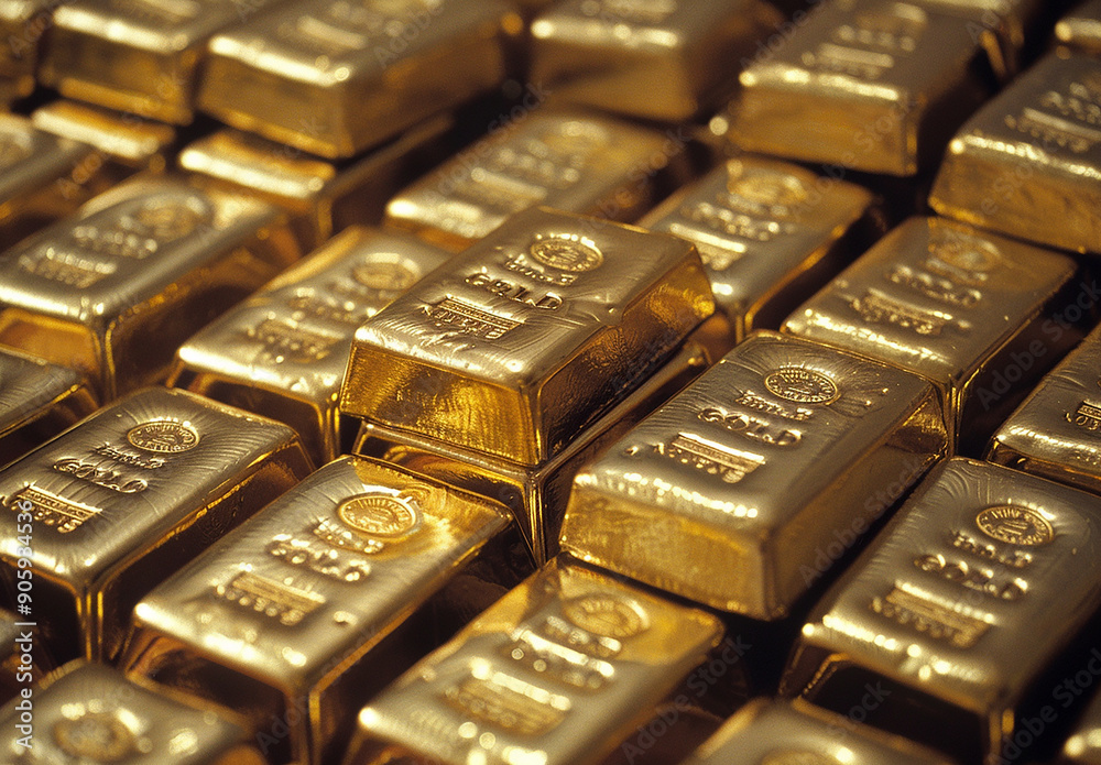 Stack of Shiny Gold Bars on Dark Background Stack of Shiny Gold Bars on Dark Background