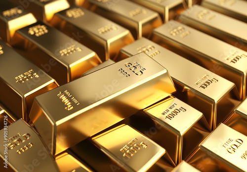 Stack of Shiny Gold Bars on Dark Background