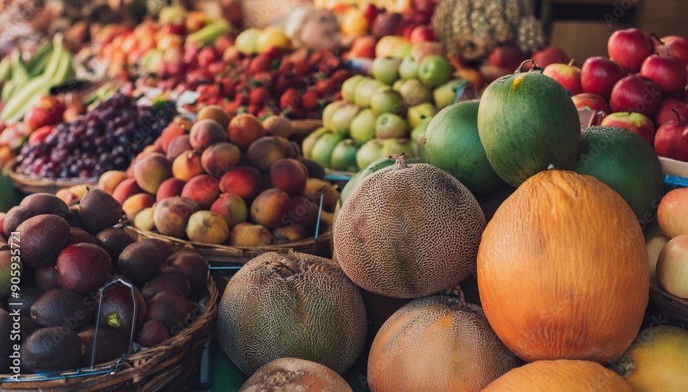 Big assortment of fresh organic fruits. Frame composition of fruits on market stall Big assortment of fresh organic fruits. Frame composition of fruits on market stall