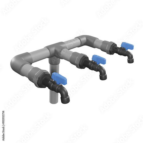 3 black water taps with attached pipes photo