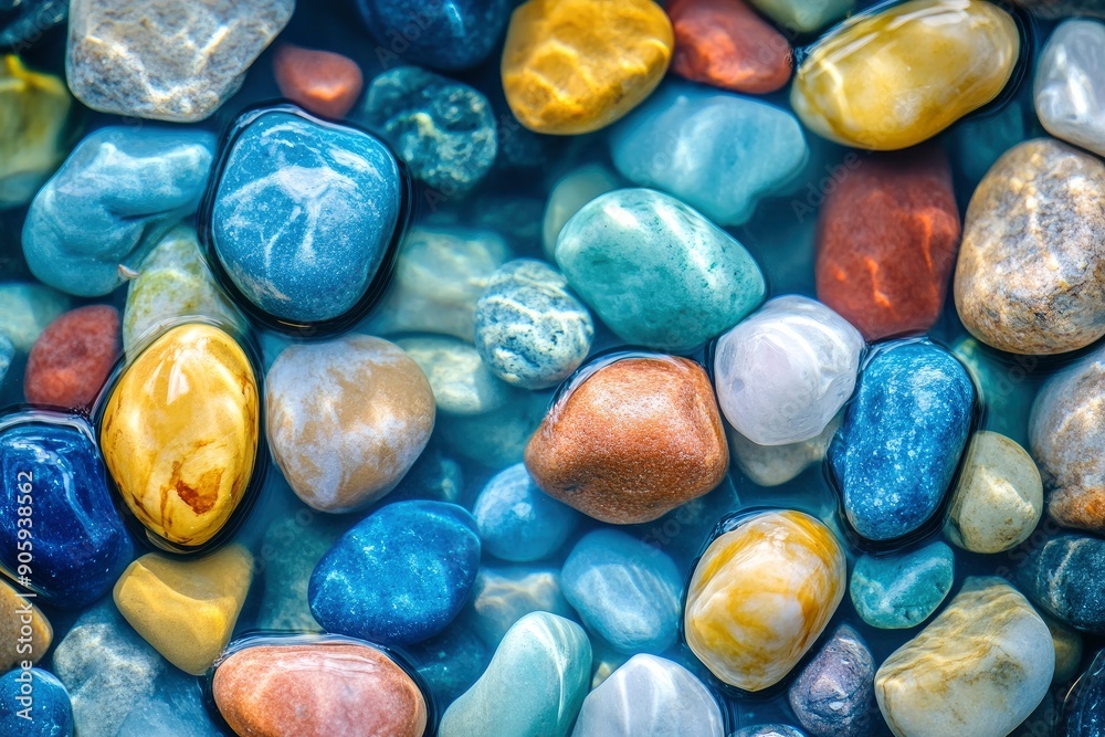 Texture, background, seamless pattern. This is useful for designers. sea pebbles. aquarium. Artificial pond or a glass box with water for storage of fish, aquatic, ai