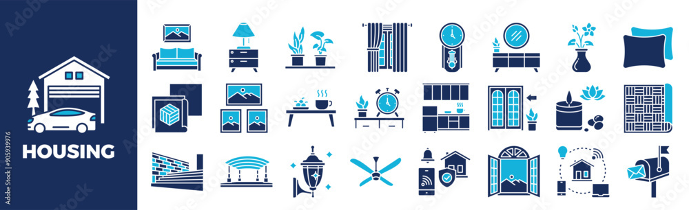 Housing Icon Set For Design Elements, home, house, residential, property, architecture Housing Icon Set For Design Elements, home, house, residential, property, architecture