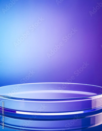 Glass petri dish on a gradient purple background