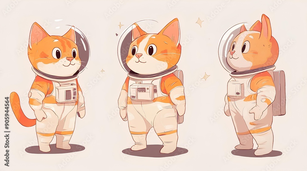 Set of cute kawaii cats wearing astronaut costume. Vector illustration Set of cute kawaii cats wearing astronaut costume. Vector illustration