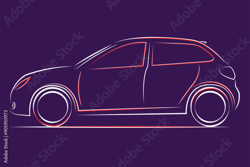 Vector ilustration of car line art for logo, poster and banner also icon. Sport car in outline art, with simple line for automobile or automotive poster, logo, banner and icon.