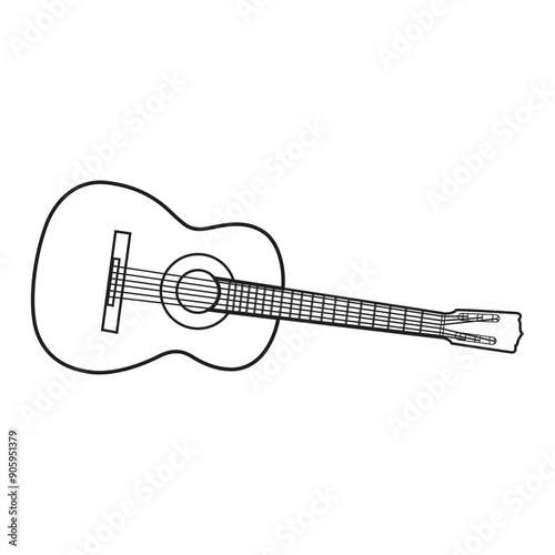 Vector illustration of guitar line art. Accoustic guitar outline, electric guitar drawing for music simple logo, illustration, digital element asset