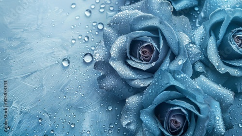 Fototapeta Naklejka Na Ścianę i Meble -  Blue roses with dew drops symbolizing beauty, love, freshness, nature, and romance.