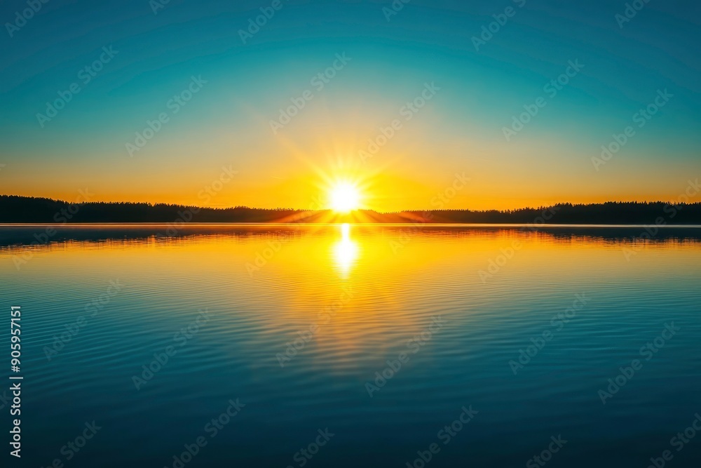 sunset at coast of the lake. Nature landscape. Nature in northern Europe. reflection, blue sky and yellow sunlight. landscape during sunset, ai sunset at coast of the lake. Nature landscape. Nature in northern Europe. reflection, blue sky and yellow sunlight. landscape during sunset, ai