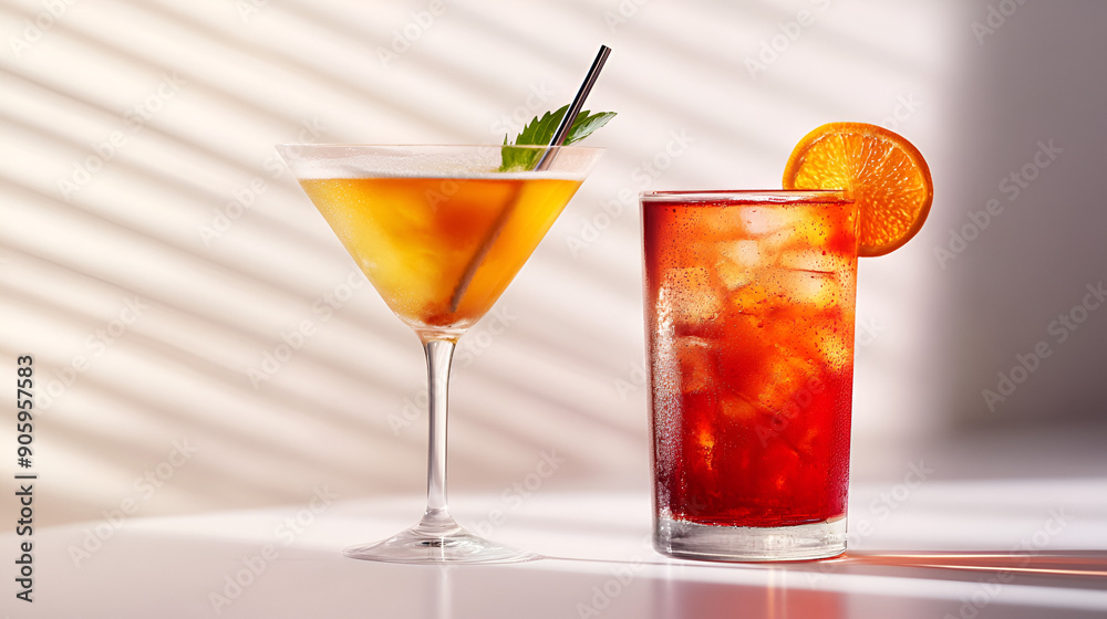 Fototapeta premium Cocktail Drinks White Background Aspect 16:9