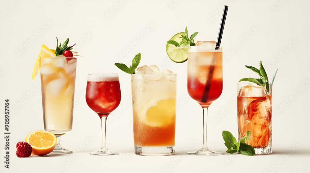 Fototapeta premium Cocktail Drinks White Background Aspect 16:9