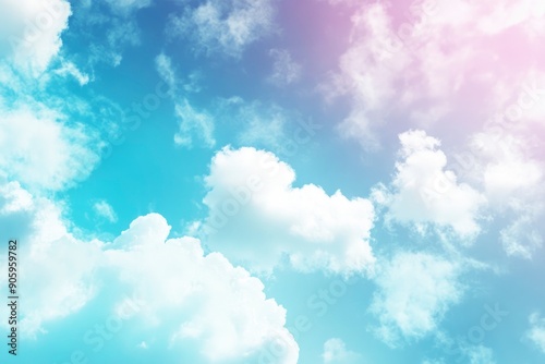 Summer blue sky cloud gradient light white background. Beauty clear cloudy in sunshine calm bright winter air bacground. Gloomy vivid cyan, ai