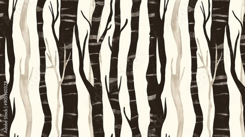 Stylized hand drawn vertical branch stripes pattern