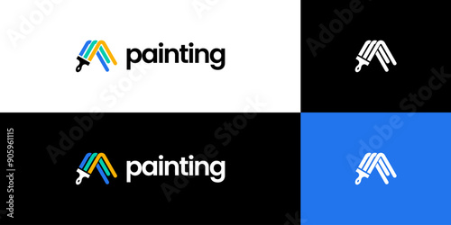 initial letter a paint brush logo, painting service logo