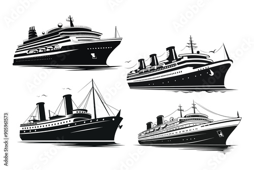 Cruise Ship Vector Silhouette Ship sign icon vector icon
